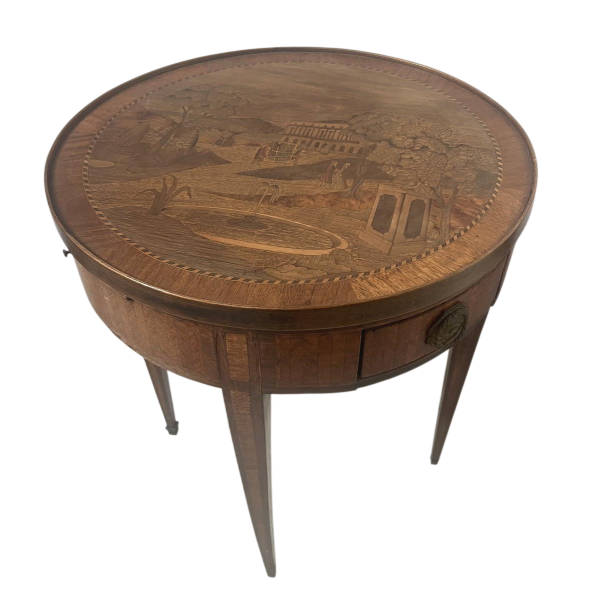 Louis XVI style marquetry side table with removable top, 20th century