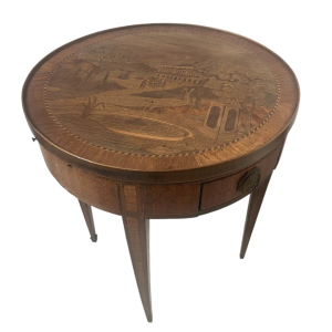 Louis XVI style marquetry side table with removable top, 20th century