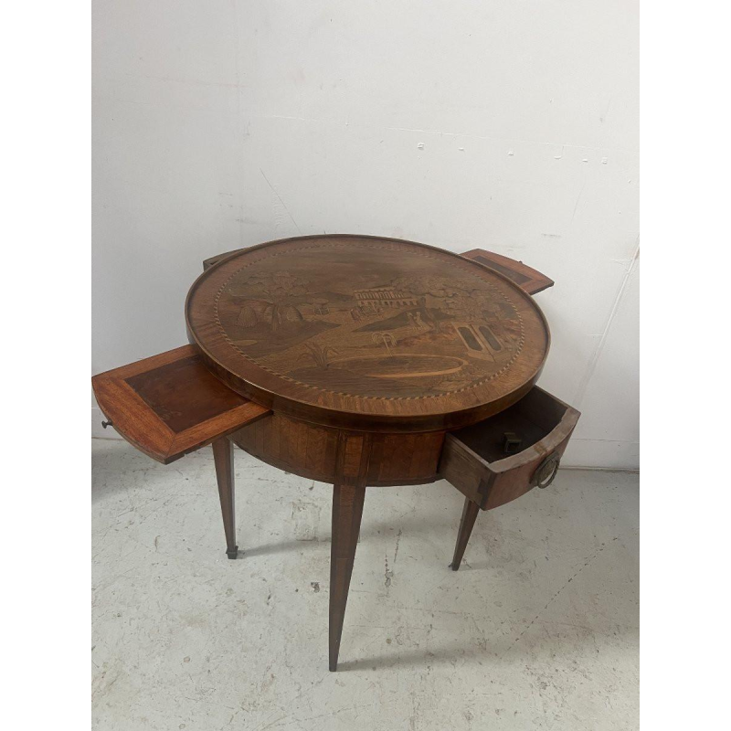 Louis XVI style marquetry side table with removable top, 20th century