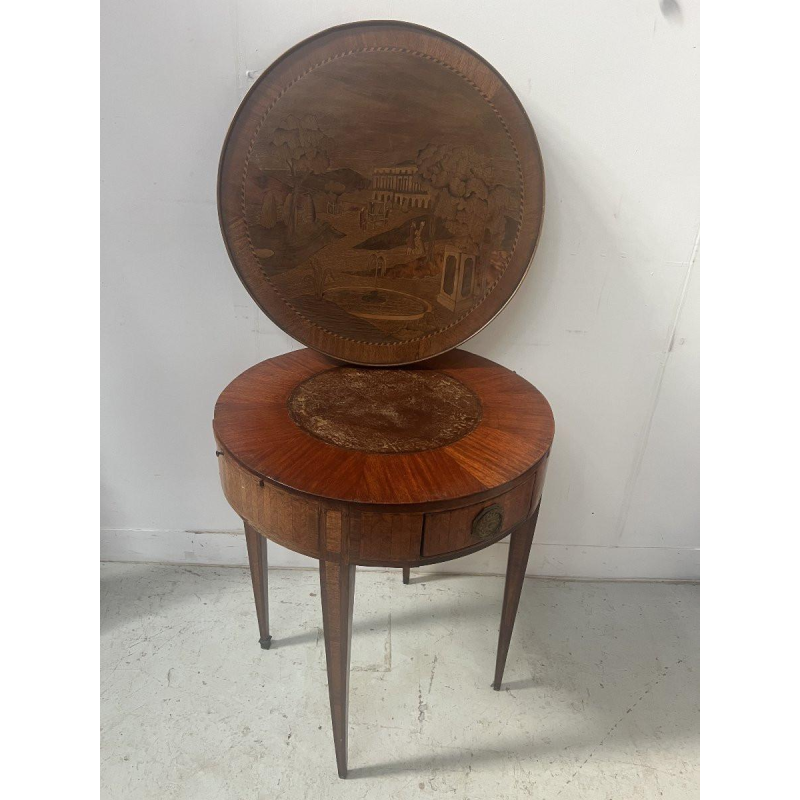 Louis XVI style marquetry side table with removable top, 20th century