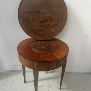 Louis XVI style marquetry side table with removable top, 20th century