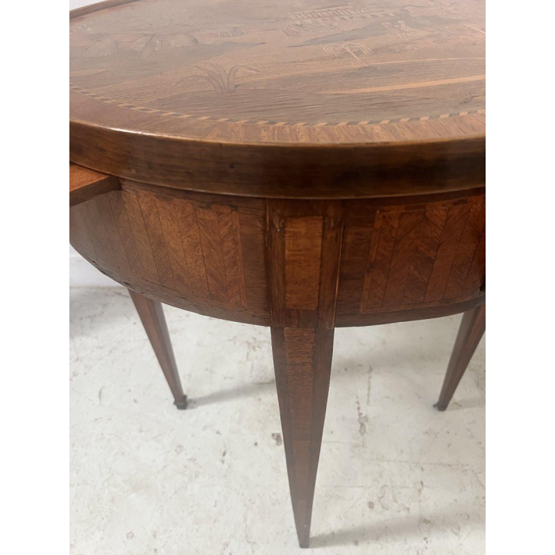 Louis XVI style marquetry side table with removable top, 20th century