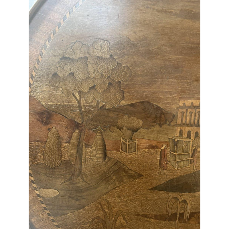 Bijzettafel in Louis XVI-stijl met marqueterie en afneembaar blad, 20e eeuw.