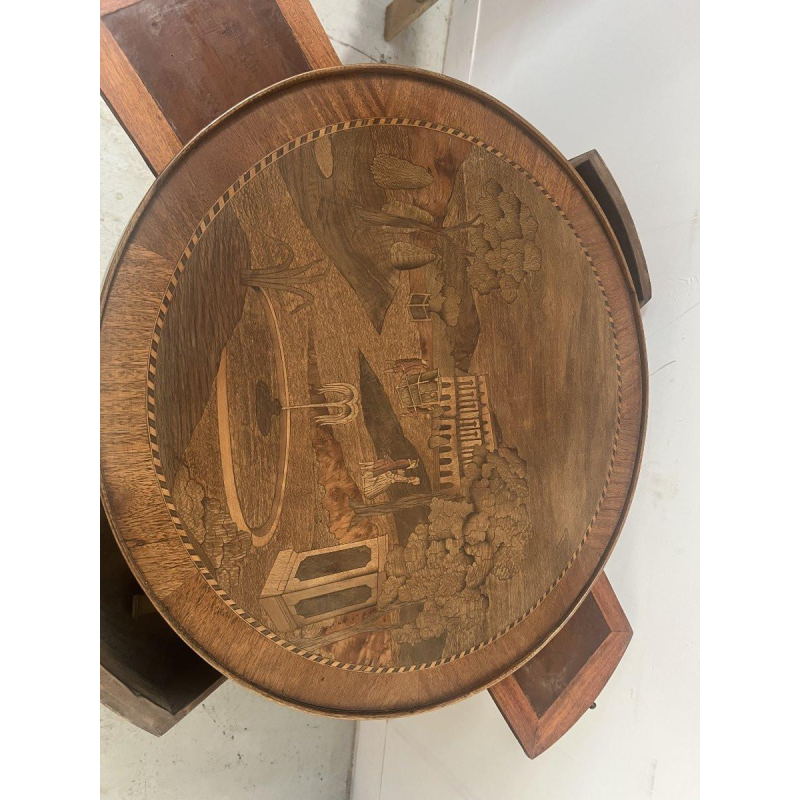Bijzettafel in Louis XVI-stijl met marqueterie en afneembaar blad, 20e eeuw.
