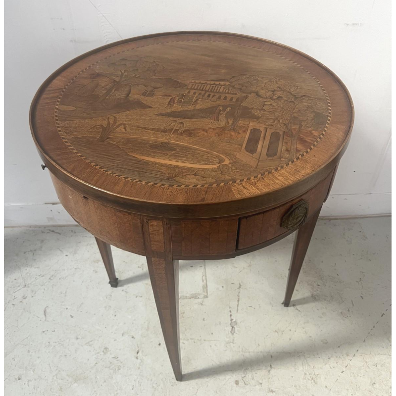 Louis XVI style marquetry side table with removable top, 20th century