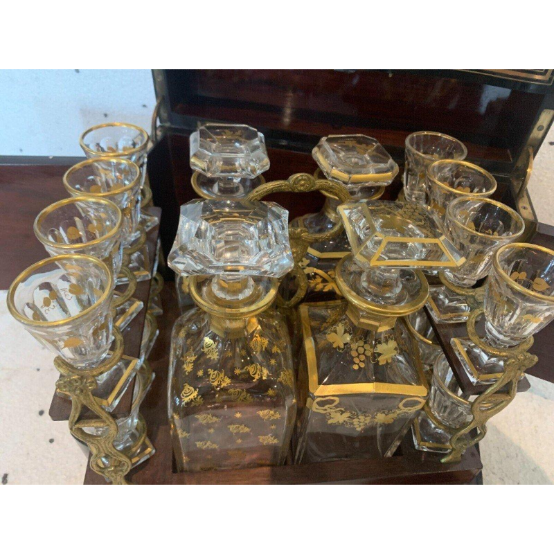 Cave à liqueur complète en marqueterie Boulle, coffret Napoléon III, XIXᵉ siècle