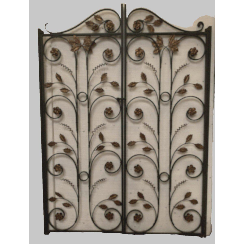 Interior partition with double doors in patinated wrought iron, 20th century