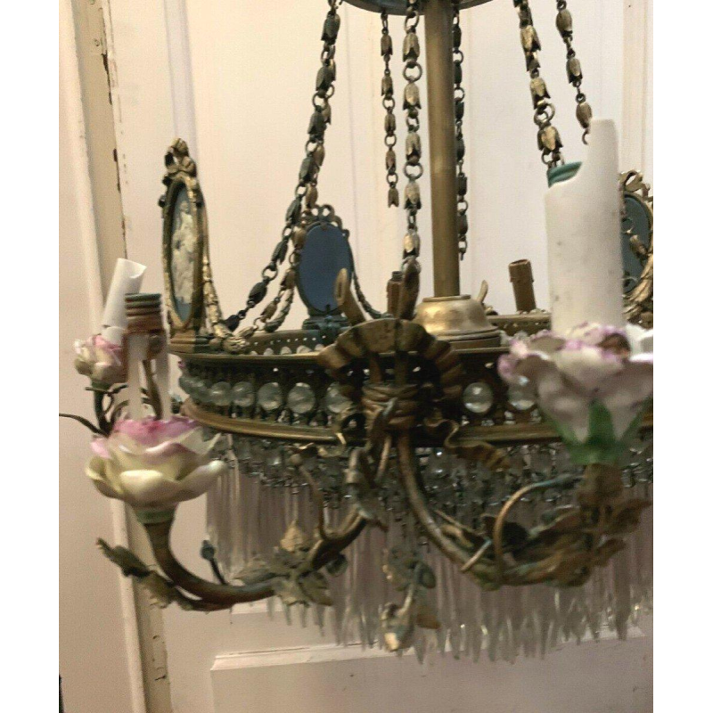 Kroonluchter in Lodewijk XVI-stijl, brons - Wedgwood-porselein - kristallen hangers, 19e eeuw