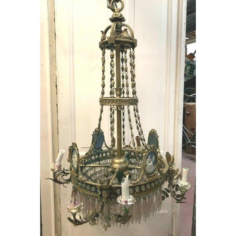 Kroonluchter in Lodewijk XVI-stijl, brons - Wedgwood-porselein - kristallen hangers, 19e eeuw