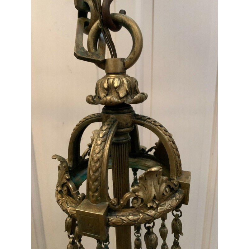 Louis XVI chandelier, bronze - Wedgwood porcelain - crystal pendants, 19th century