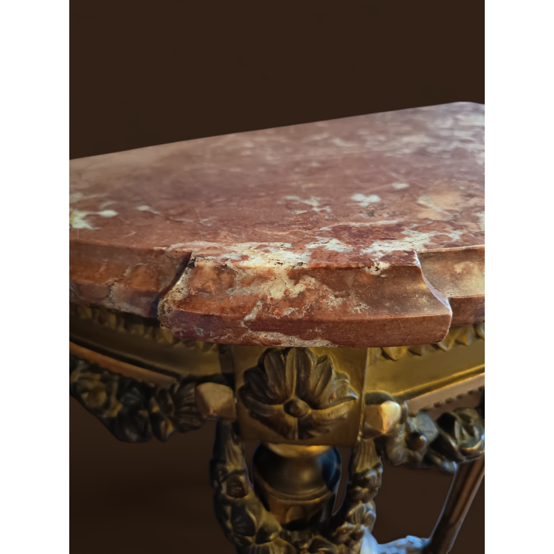 Petite console Louis XVI en bois doré, fin XIXe s