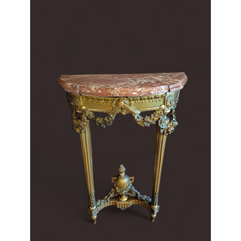 Petite console Louis XVI en bois doré, fin XIXe s