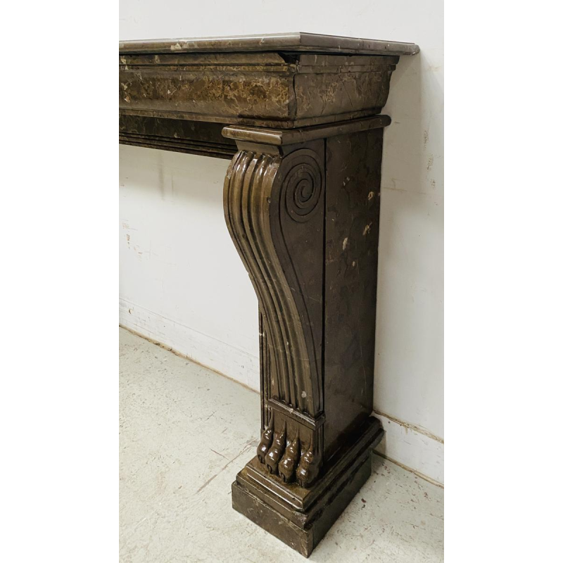 Cheminée époque Napoléon III à pieds griffes en marbre moucheté, XIXe siècle