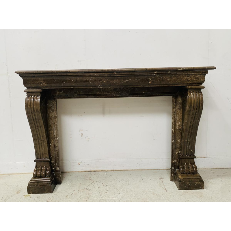 Cheminée époque Napoléon III à pieds griffes en marbre moucheté, XIXe siècle