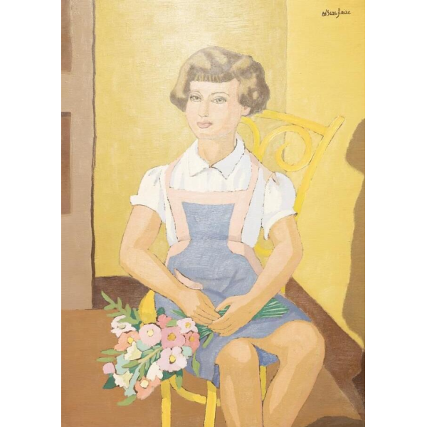 Edgard Scauflaire "La Jeune Fille" tableau, huile sur panneau, XXe s